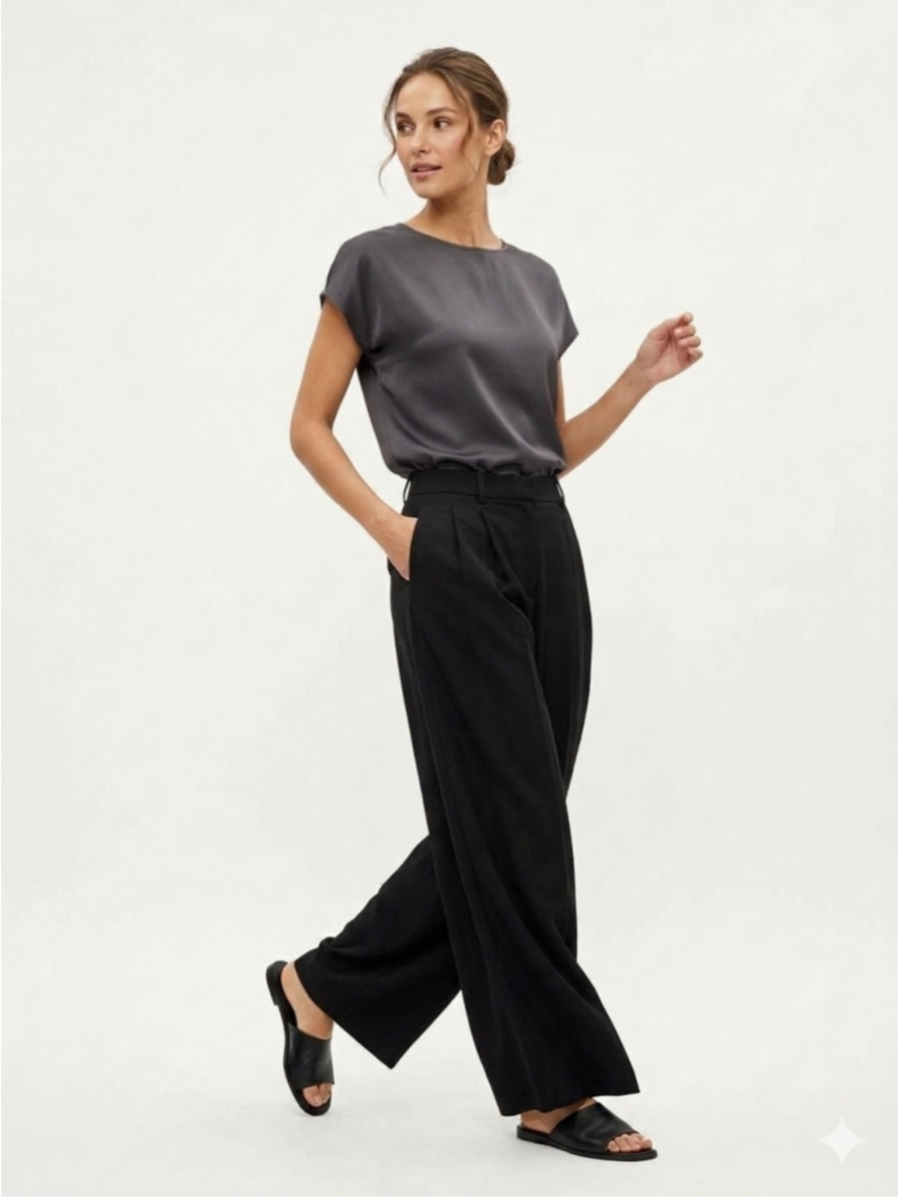 Zara Black Pleated Wide Leg Pants High Waisted Trousers Size Small - 960